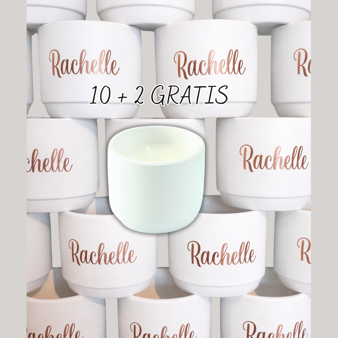 10 + 2 GRATIS: bloempotjes keramiek met kaars (MET FOTO OF NAAM)