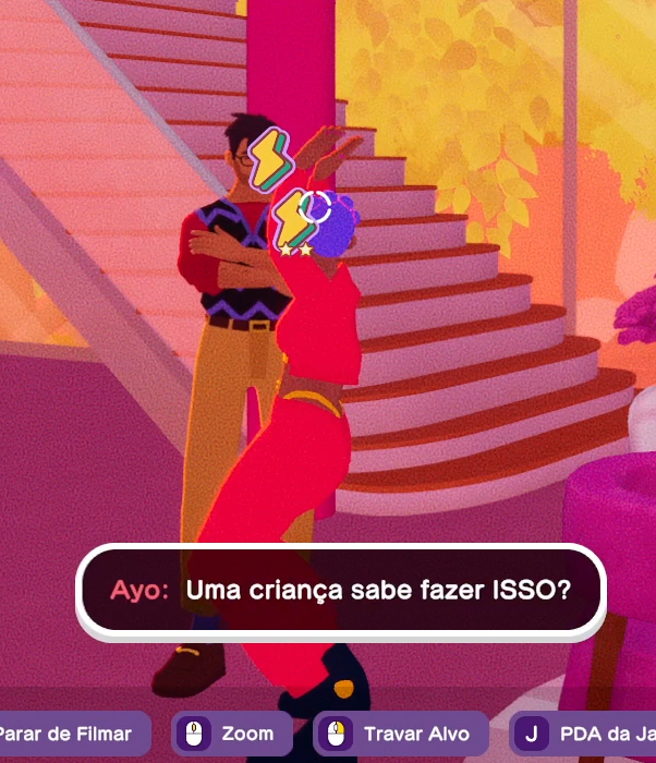 Ayo dançando durante uma discussão com Veer