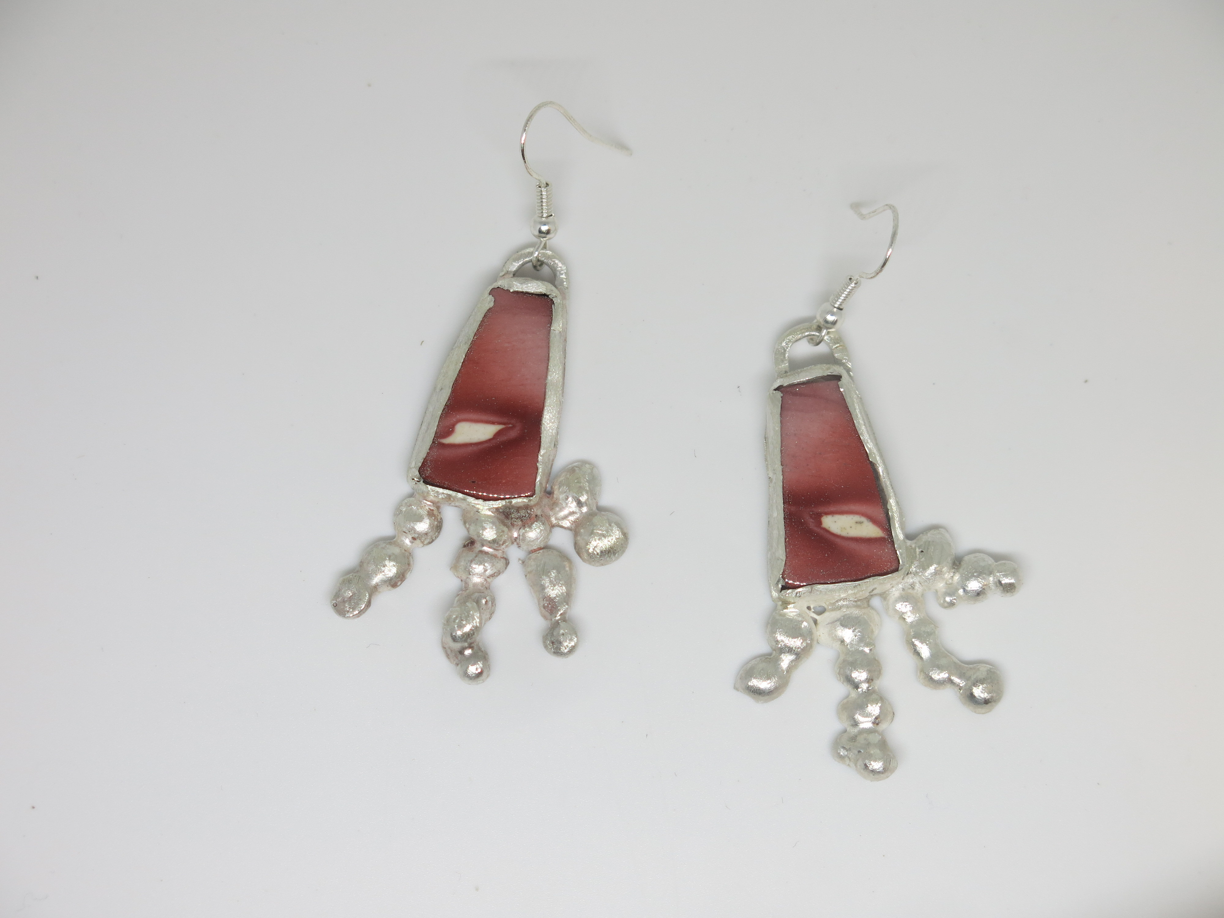 GAANA dangle earrings pink jasper stone with white layer