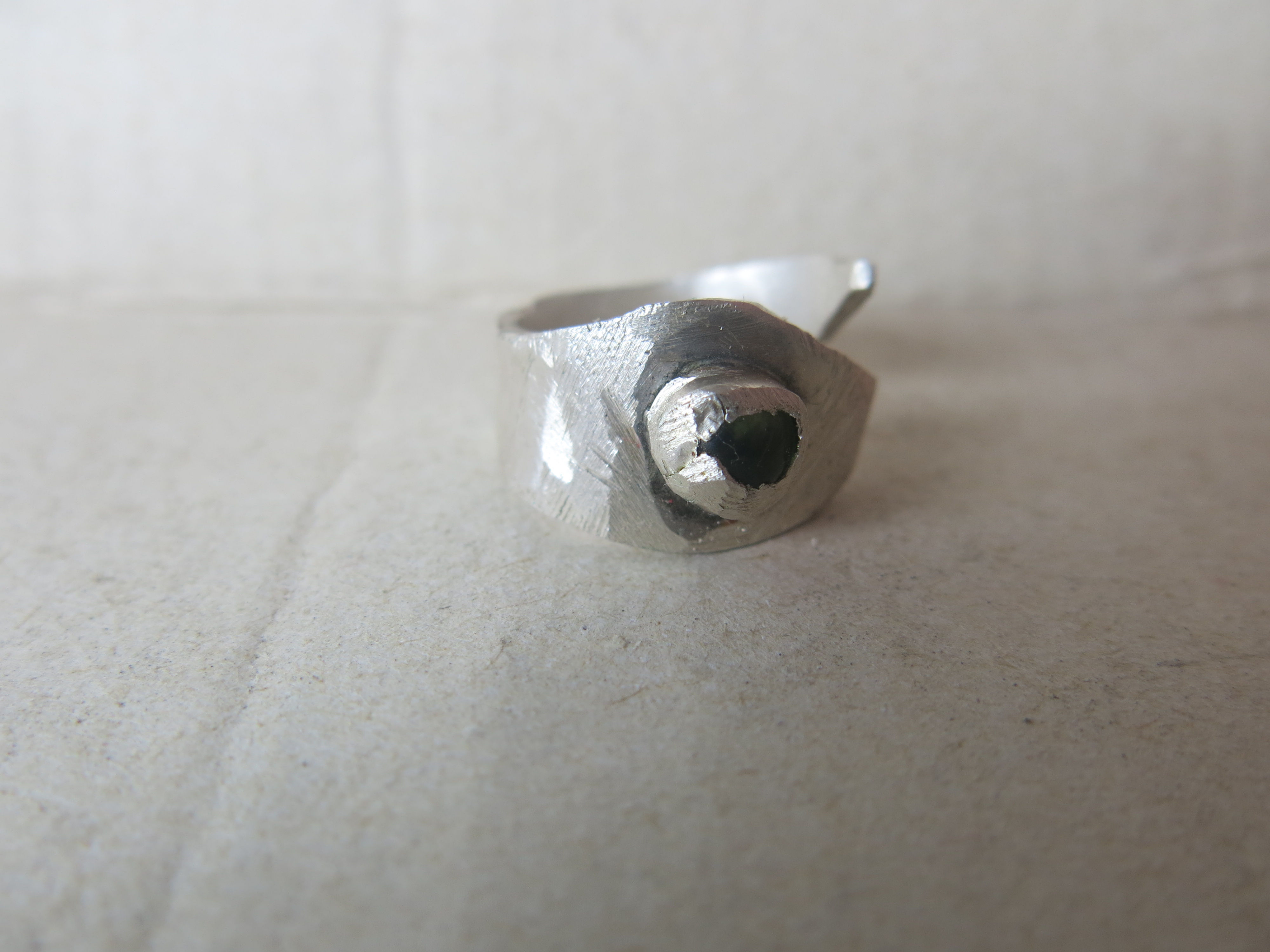 GAANA Ring 6mm Peridot Silver 999 Adjustable 17 mm, band wide from 4 to 11mm