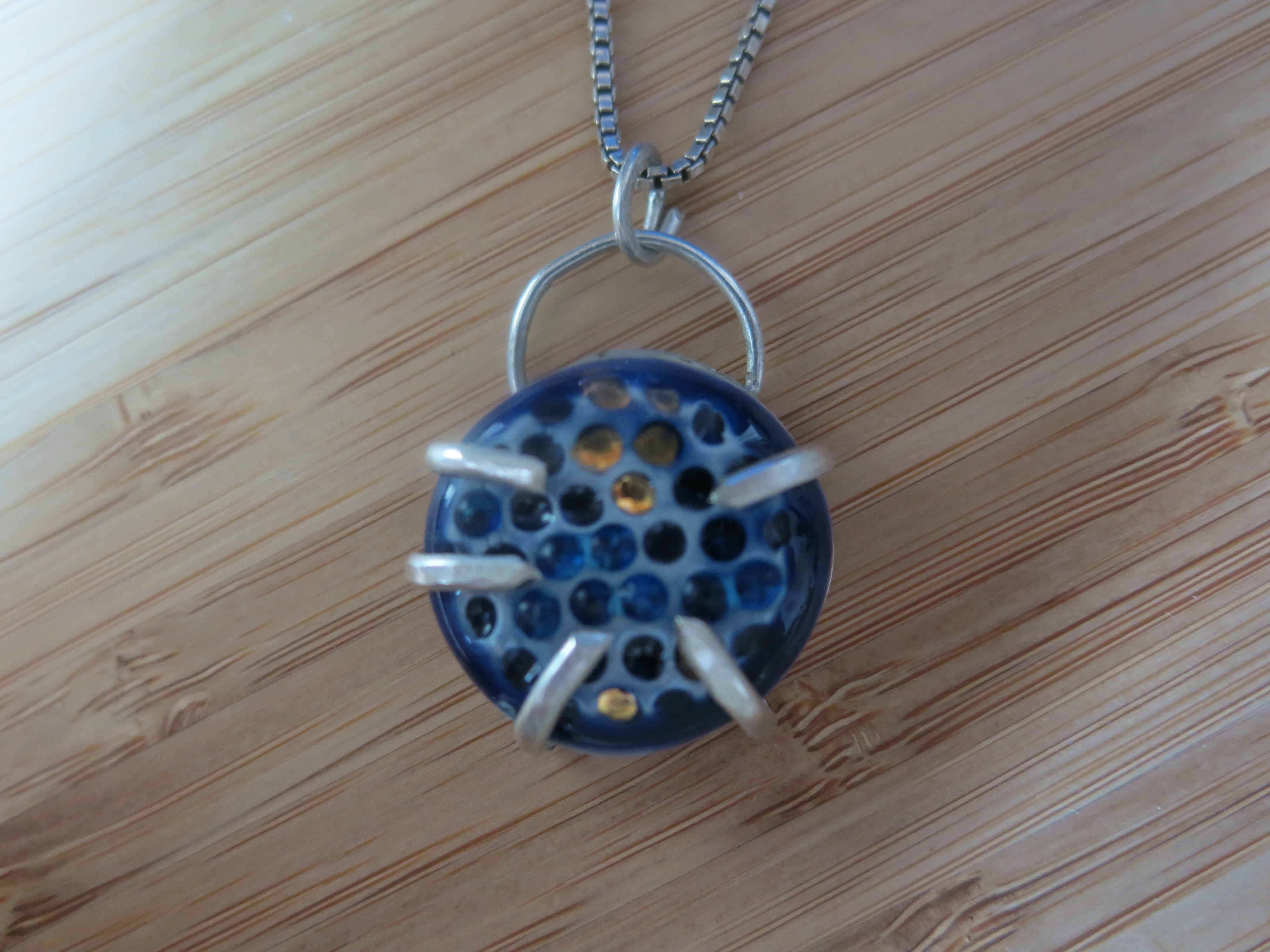 GAANA Round Pendant blu gold ceramic glaze Silver 999 size 30*23mm
