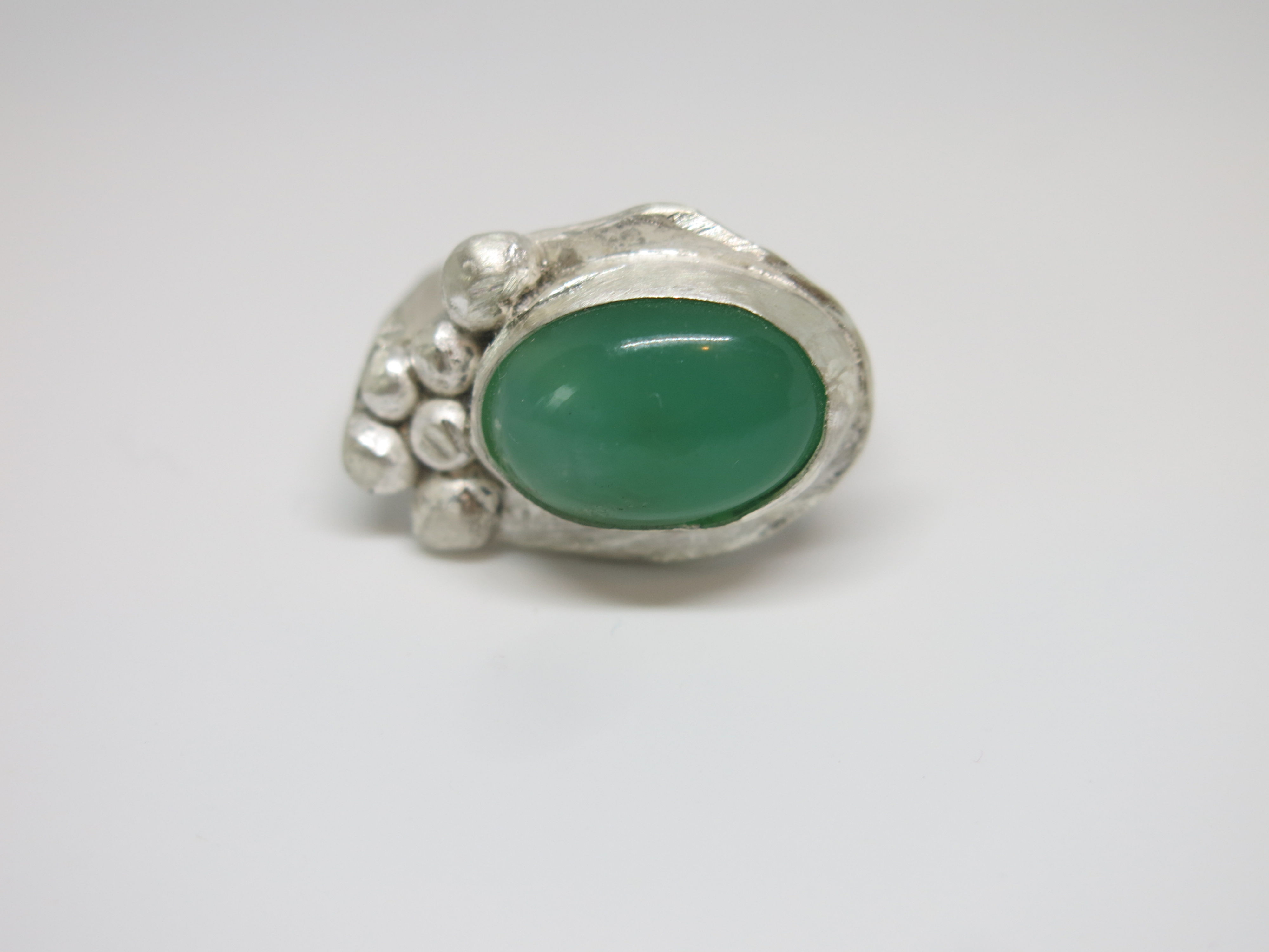 GAANA Green Crysoprase Stone Ring size 7/8 Silver and Gold