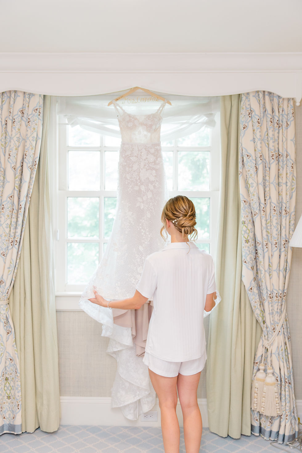 bride and dress at floral invitation suite woodstock vermont wedding photography