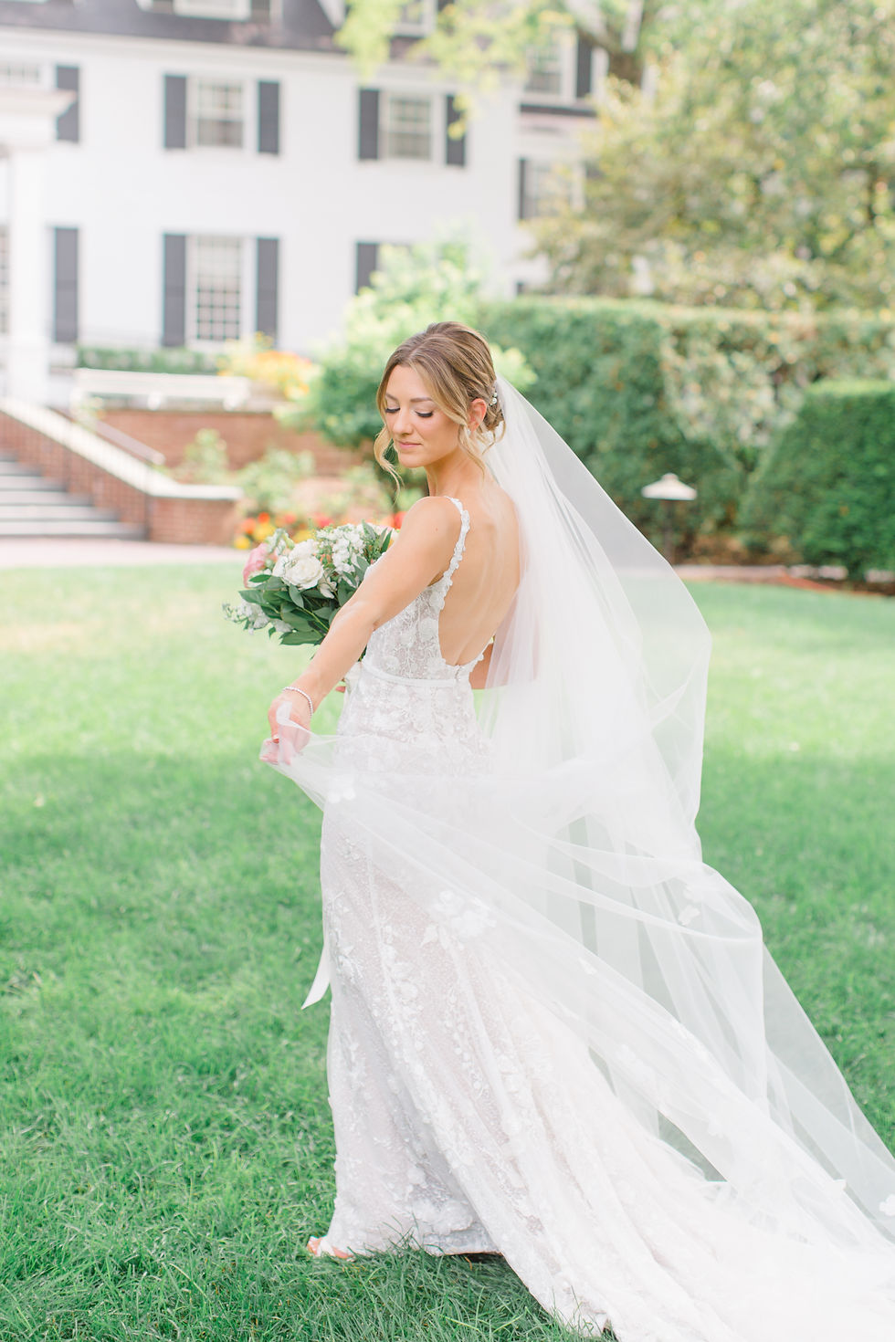bride with veil woodstock vermont wedding - new england wedding photographer and videographer