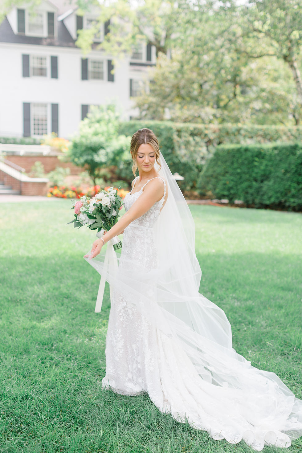 bride with veil woodstock vermont wedding - new england wedding photographer and videographer