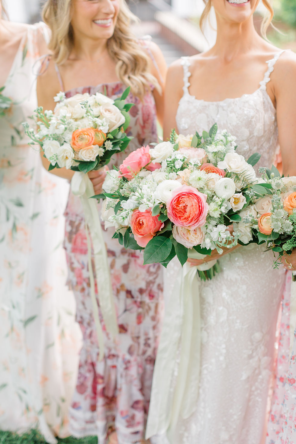 bridesmaids floral dresses woodstock vermont wedding - new england wedding photographer and videographer