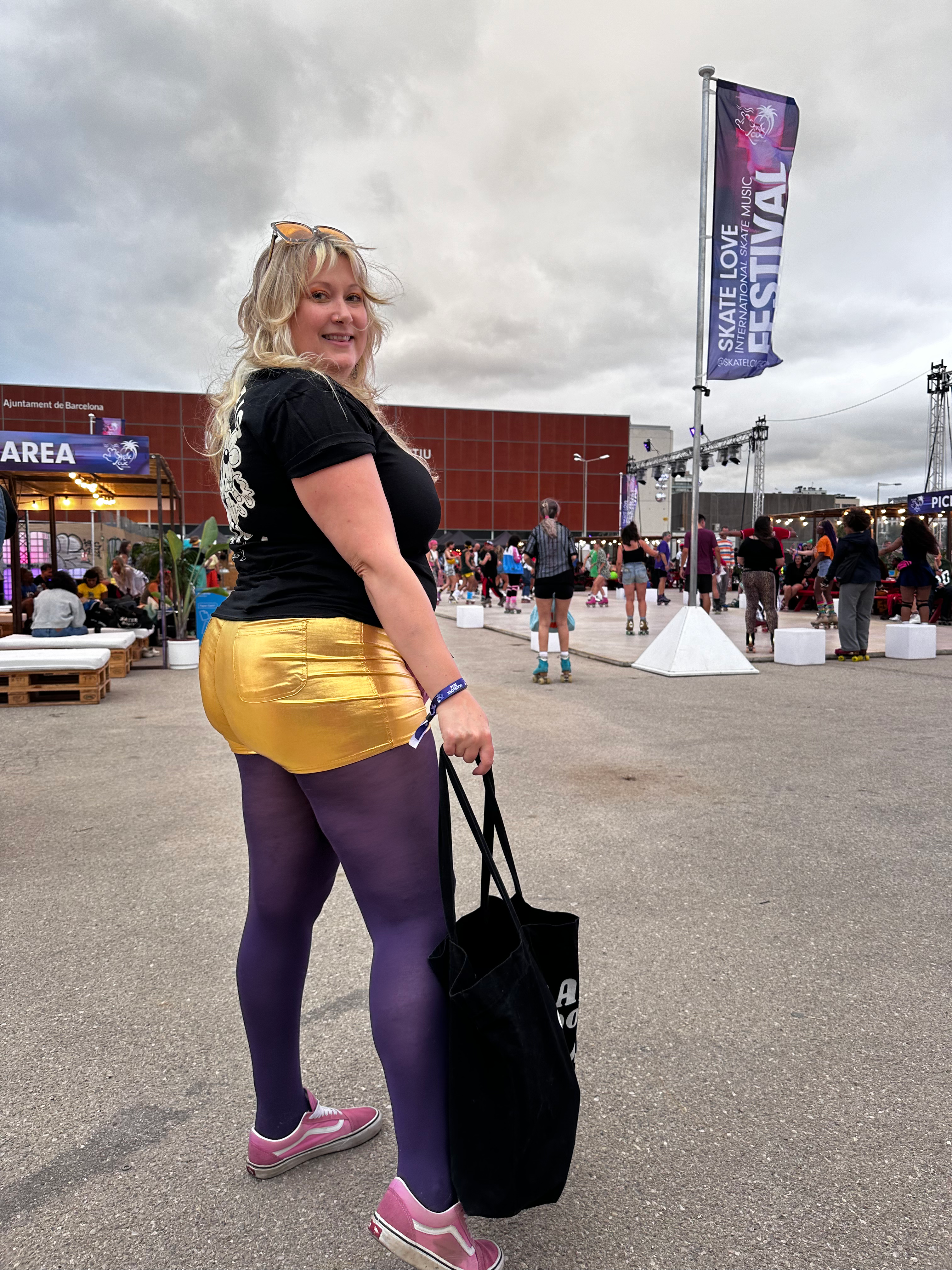 High Waist Stretch MetallicBiker Shorts