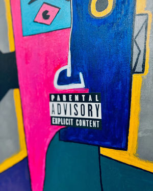 A cubist-inspired painting of a divided face with bold colors symbolizing duality and contrast.
