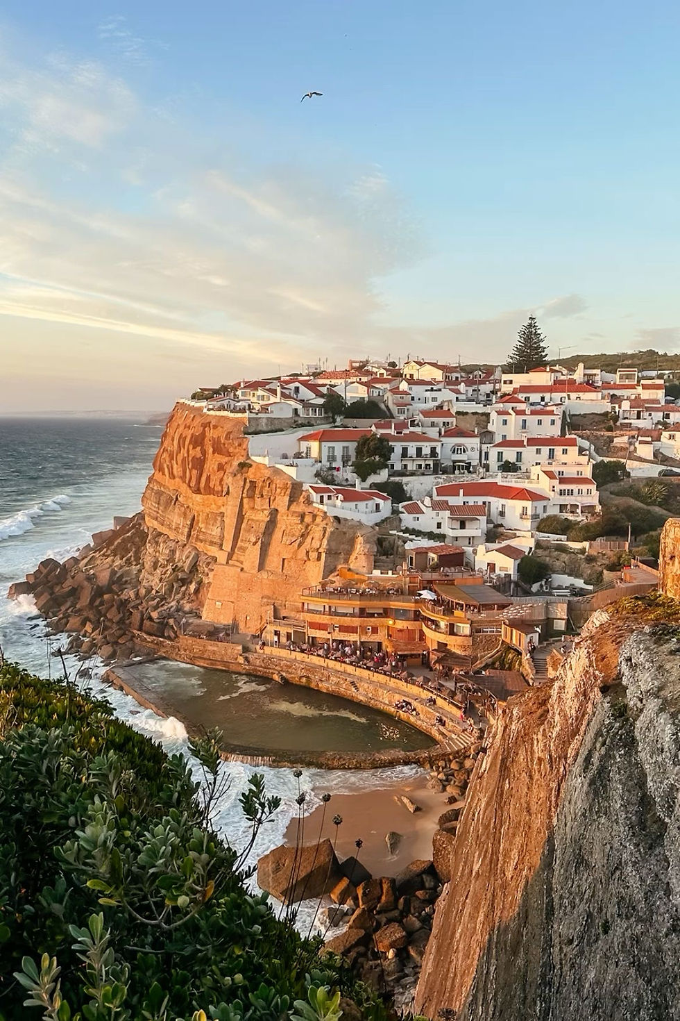 View of properties in Portugal over cliff 