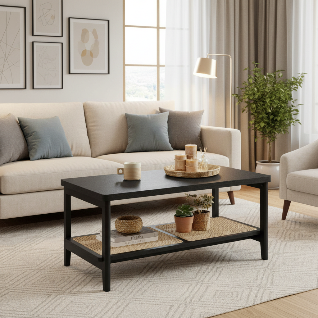 Mesa de Centro Rectangular Estilo Ratán