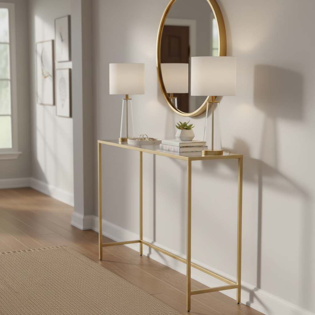 Recibidor Arrimo de Vidrio y Fierro Dorado