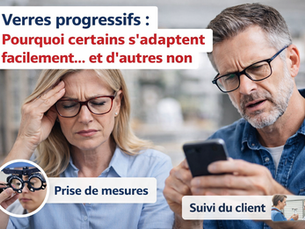 Couple portant des verres progressifs rencontrant des difficultés d’adaptation lors de la lecture et sur écran