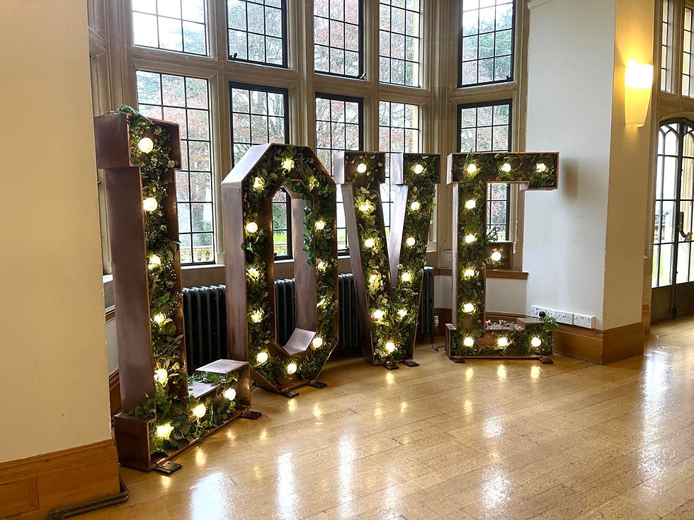 Giant love letters at Coombe Lodge