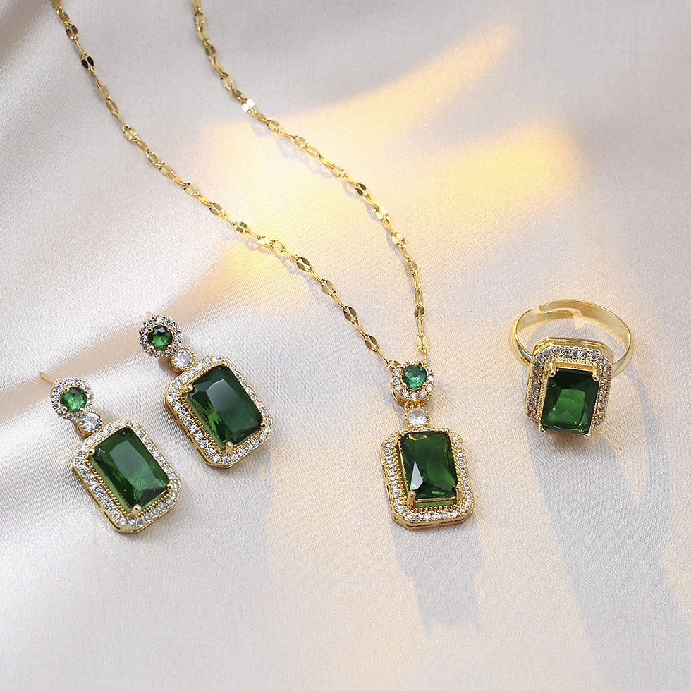 Thumbnail: 4PCS Sets Exquisite Quadrate Rhinestone Necklace Earrings Ring Jewelry Set Charm