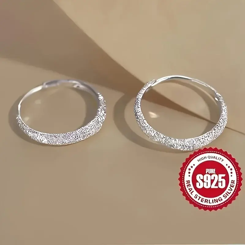 Thumbnail: Pure Silvery Earrings For Women Frosted Sparkling Starry Circle Earrings  Valent