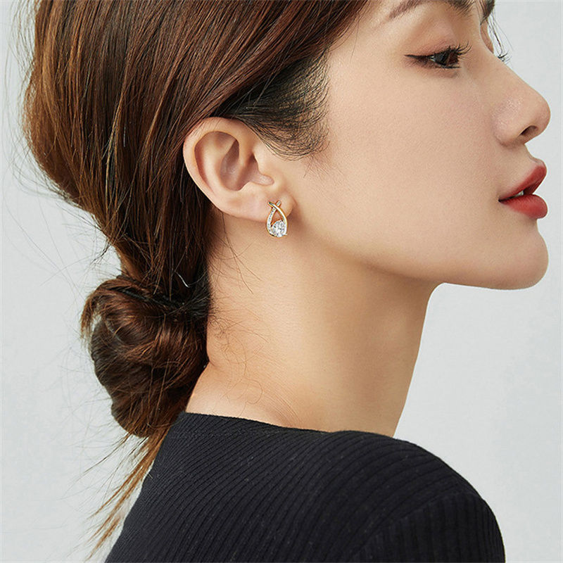 Thumbnail: SKEDS Fashion Cross Stud Earrings For Women Girls Korean Style Elegant Crystal J