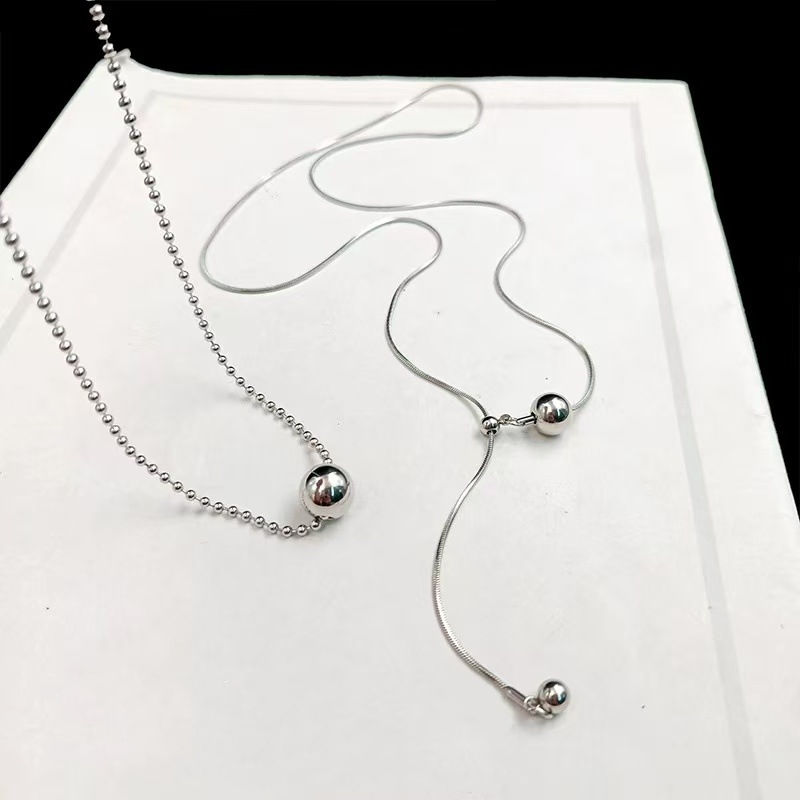 Thumbnail: Modern-Style Silver Double Necklace