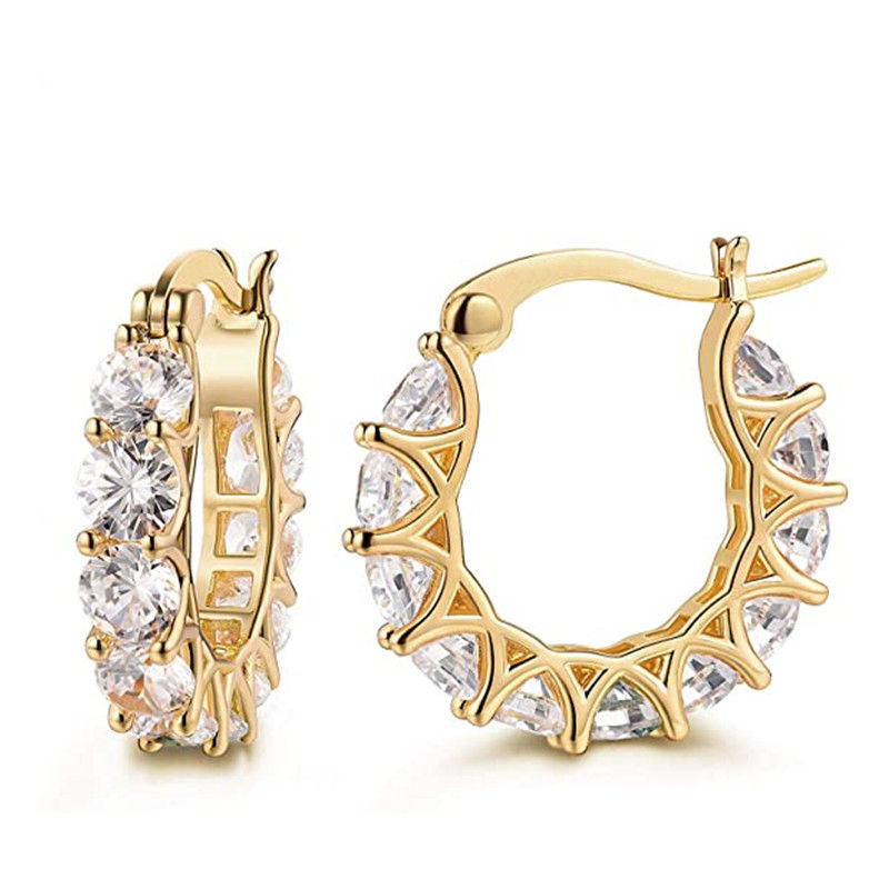 Thumbnail: Huitan Full Paved Crystal CZ Hoop Earrings for Women Dazzling Accessories Weddin