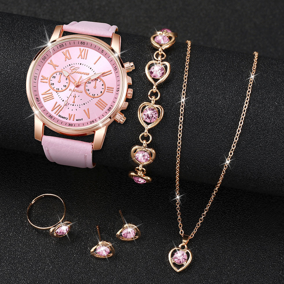 Thumbnail: 5/6PCS Fashion Women's Quartz Watch Leather Band Analog Wrist Watches Heart Rhin