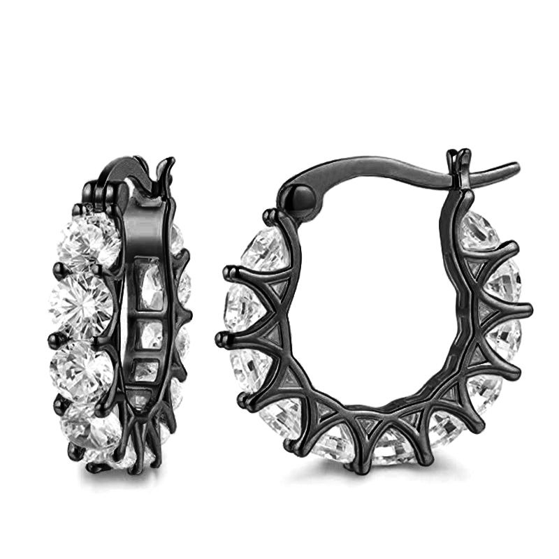 Thumbnail: Huitan Full Paved Crystal CZ Hoop Earrings for Women Dazzling Accessories Weddin