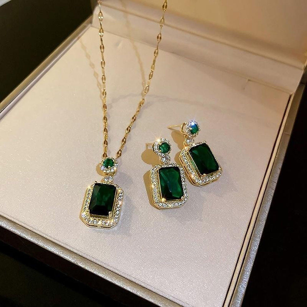 Thumbnail: 4PCS Sets Exquisite Quadrate Rhinestone Necklace Earrings Ring Jewelry Set Charm