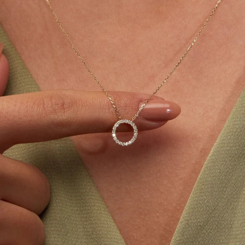 Thumbnail: Minimalist Crystal Circle Necklace – Elegant Gold Pendant for Women
