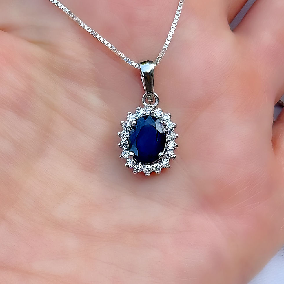 Thumbnail: Genuine Sapphire Lady Diana Style Silver Pendant Necklace