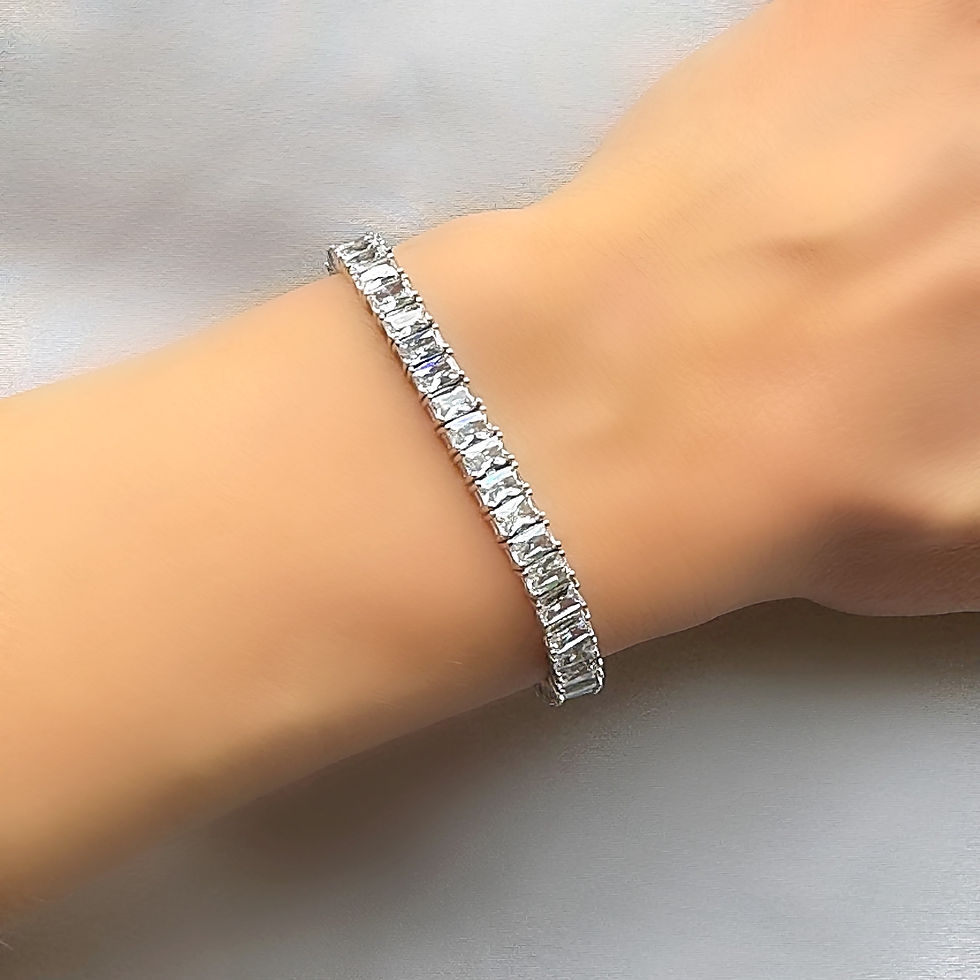 Thumbnail: White Topaz  Baguette Set Emerald Cut Tennis Silver Bracelet