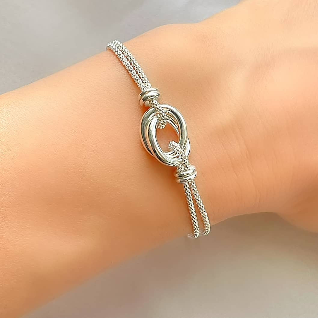 Sterling Silver 925 Love Knot Popcorn Chain Bracelet
