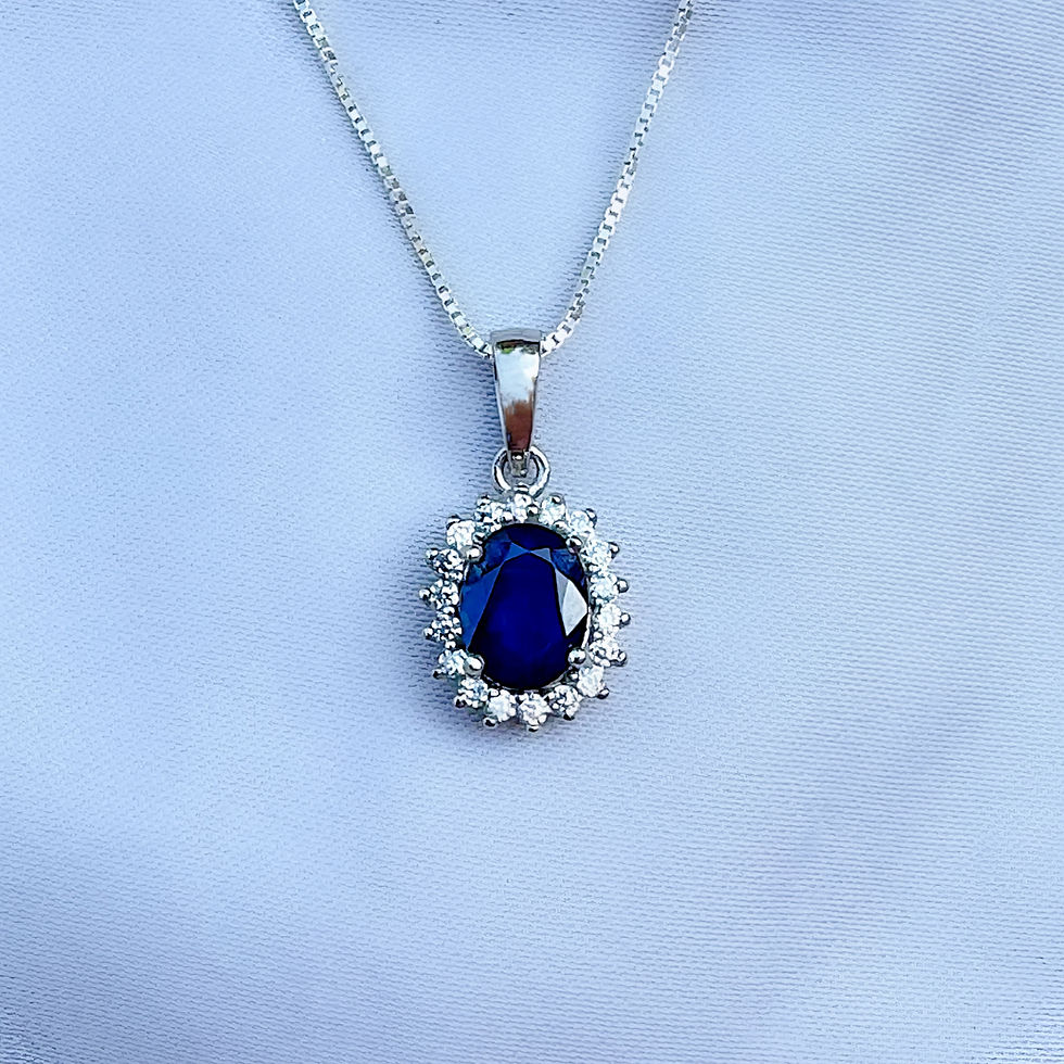 Thumbnail: Genuine Sapphire Lady Diana Style Silver Pendant Necklace