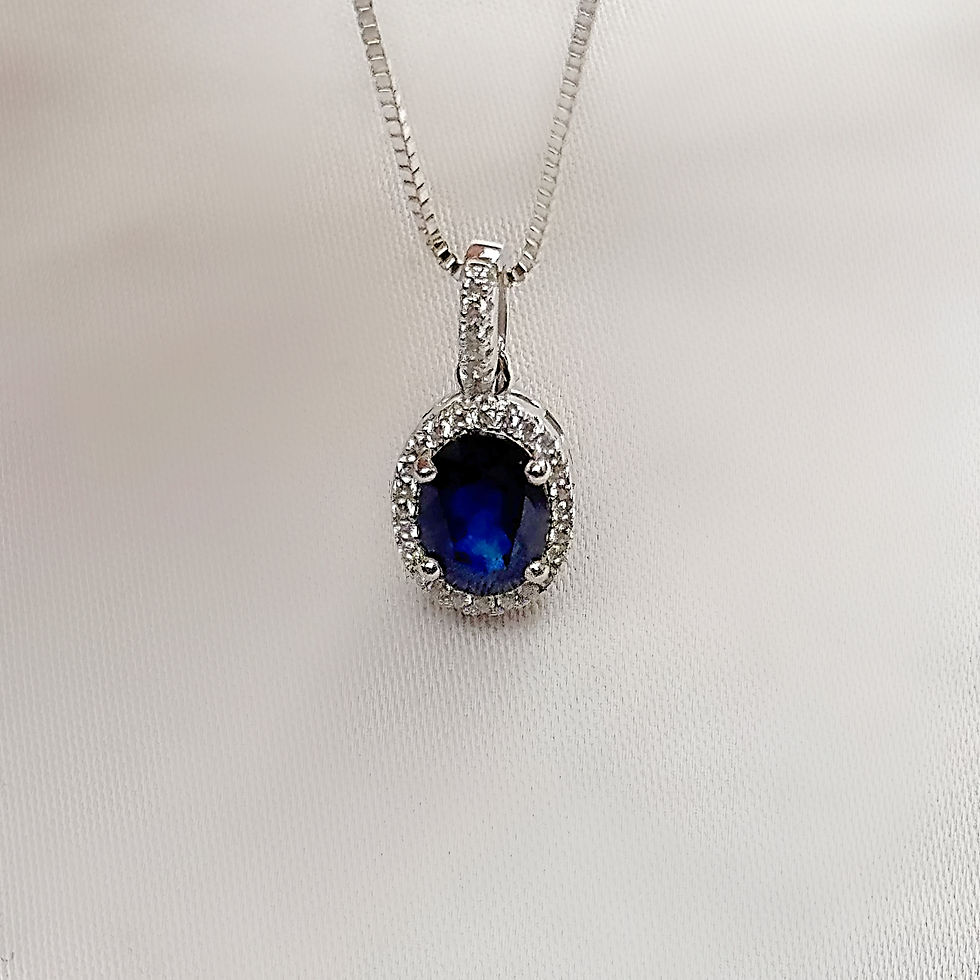 Thumbnail: Genuine Blue Sapphire Oval Silver Pendant Necklace
