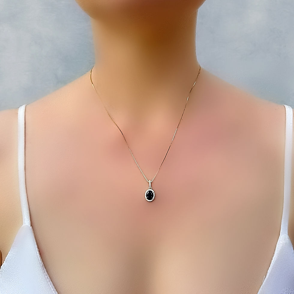 Thumbnail: Genuine Sapphire Gold Vermeil Dainty Halo Oval Silver Pendant