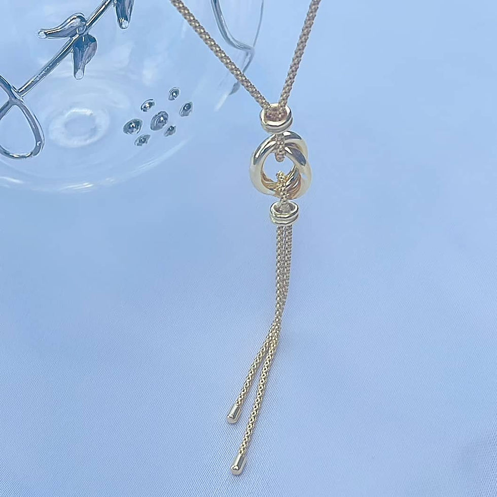 Thumbnail: Sterling Silver Gold Vermeil Love Knot Popcorn Chain Tassel Necklace