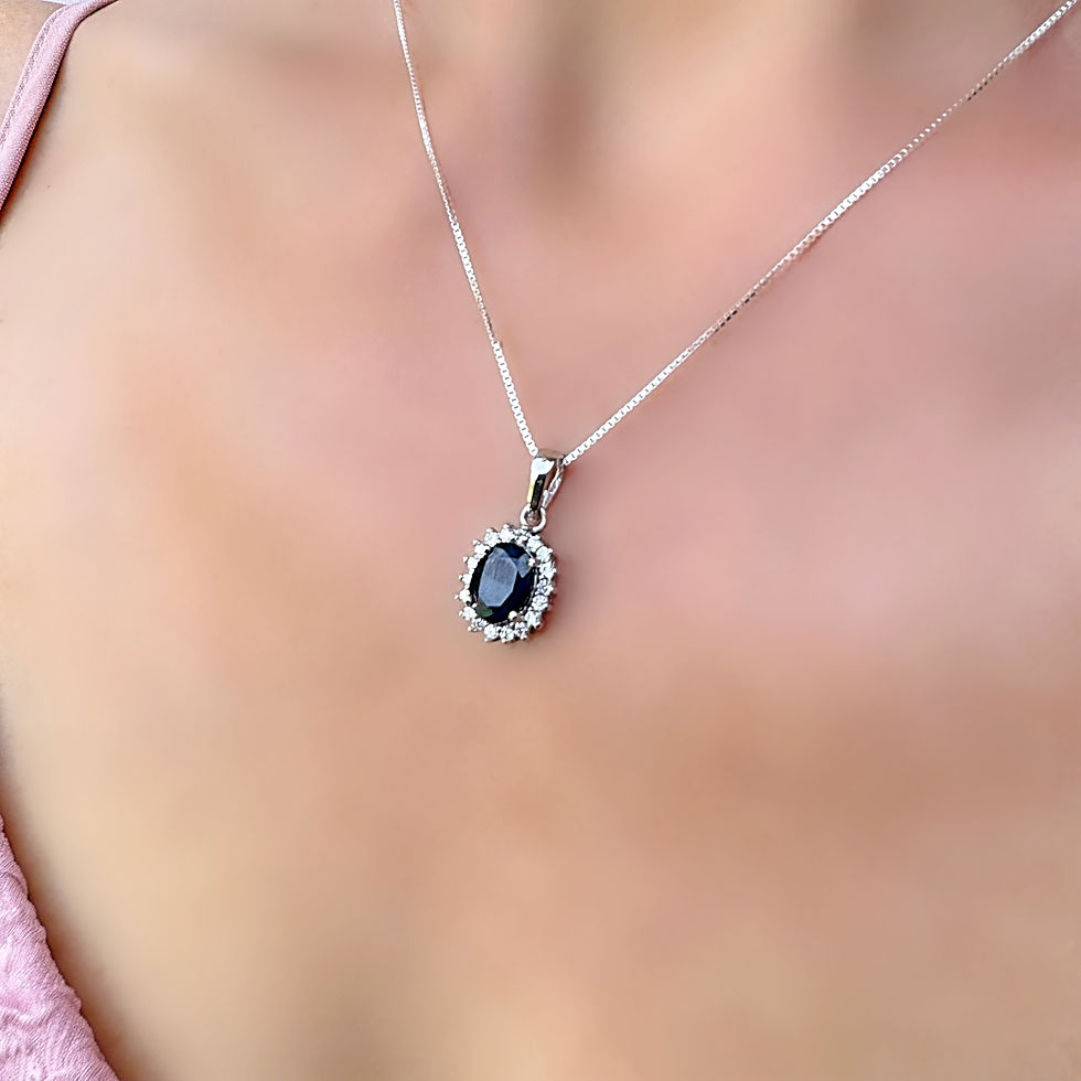Thumbnail: Genuine Sapphire Lady Diana Style Silver Pendant Necklace