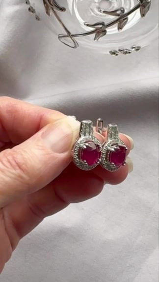 Thumbnail: Genuine Ruby Duchess Silver Long Stud Earrings