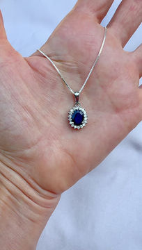 Thumbnail: Genuine Sapphire Lady Diana Style Silver Pendant Necklace