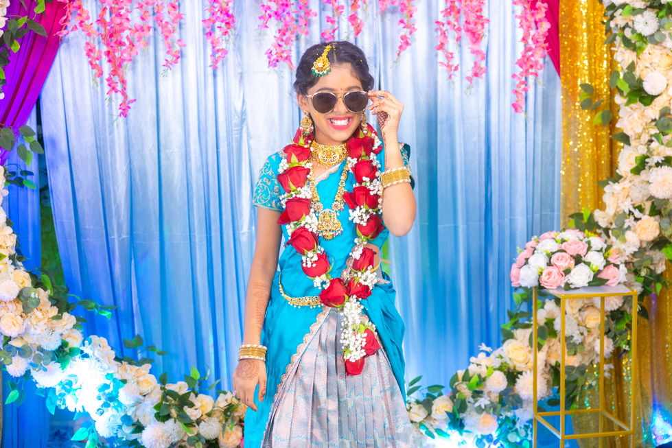 Elegant half saree ceremony photoshoot with South Indian styling – Lens Flare Studios (LFS)