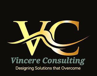 Vincere Consulting logo featuring the gold initials ‘VC’ with a flowing design, accompanied by the tagline ‘Designing Solutio