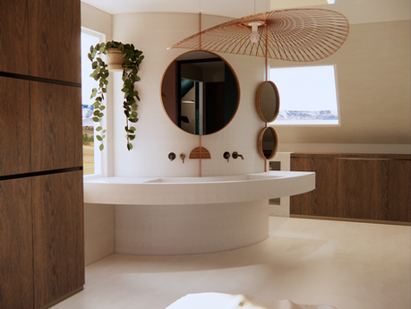 Moderne badkamer met gebogen wand