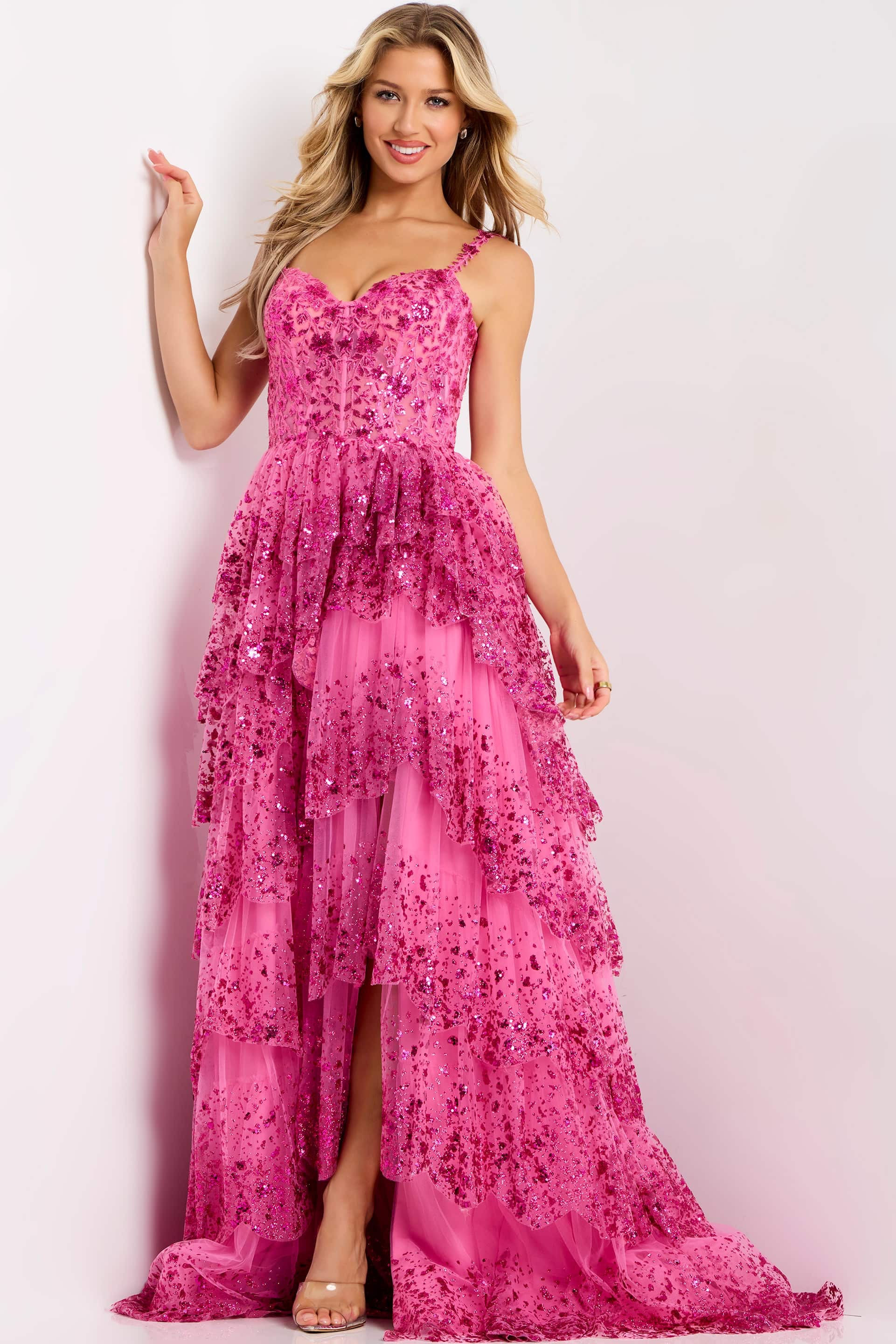 Jovani Embellished Tiered High-Low Gown