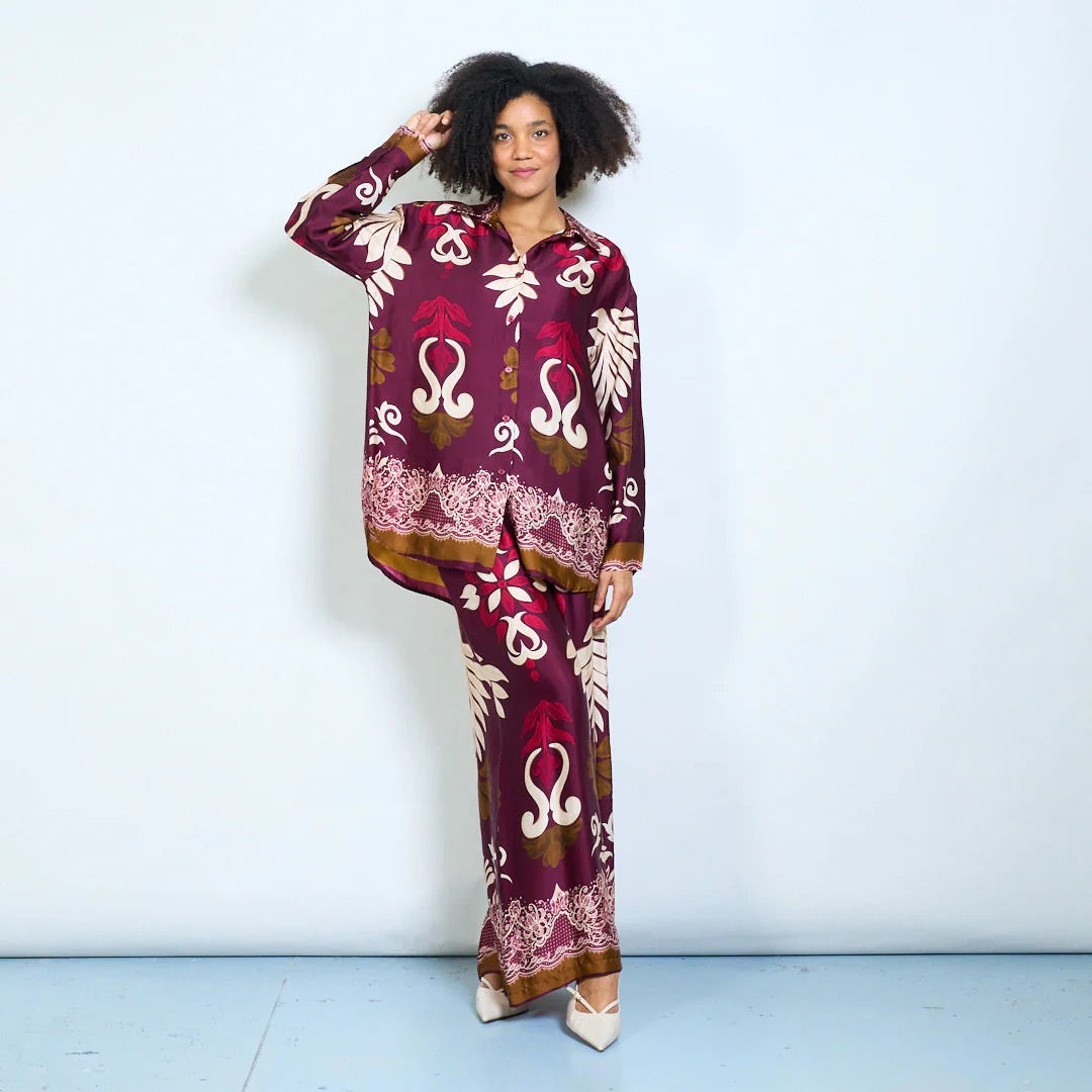 Baroque floral satin set 