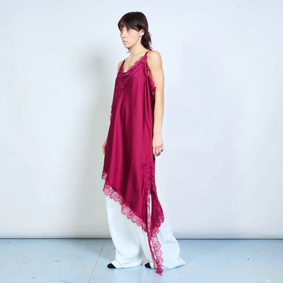 PLUS/SIZE Lace trimmed asymmetric draped slip