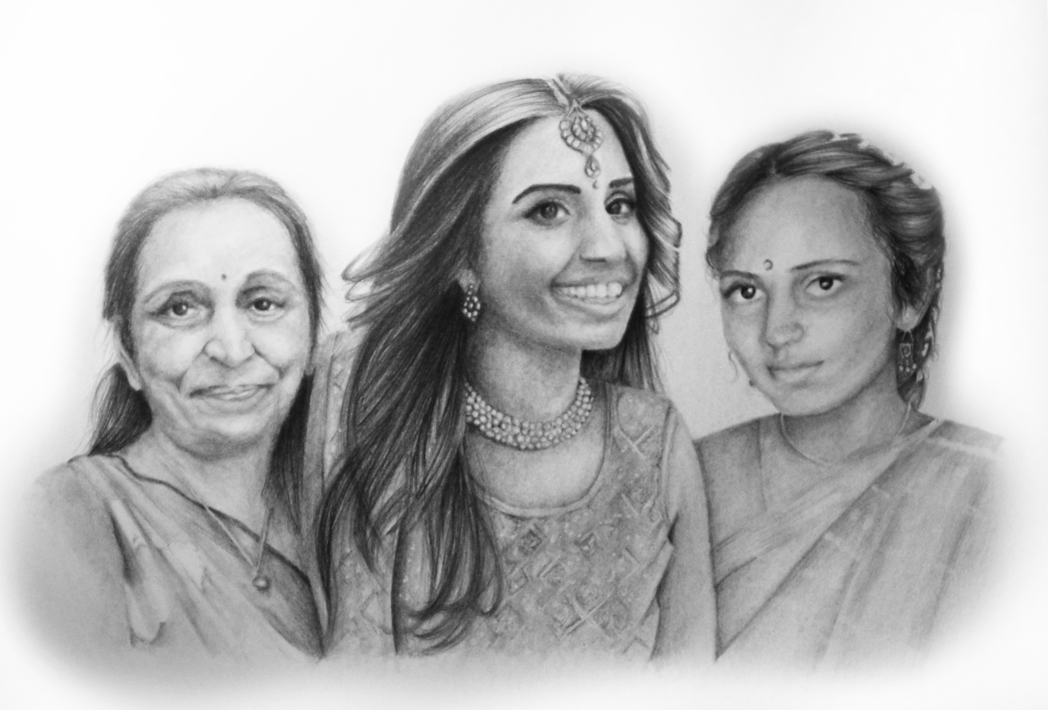 Pencil Portrait of Three People