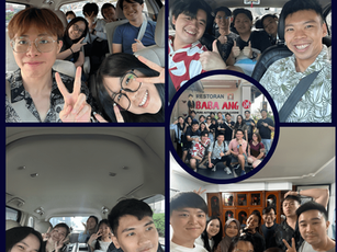 Hey Rocket team members captured in candid car selfies and group photos during their road trip and meal outing at Restorant Baba Ang in Melaka.