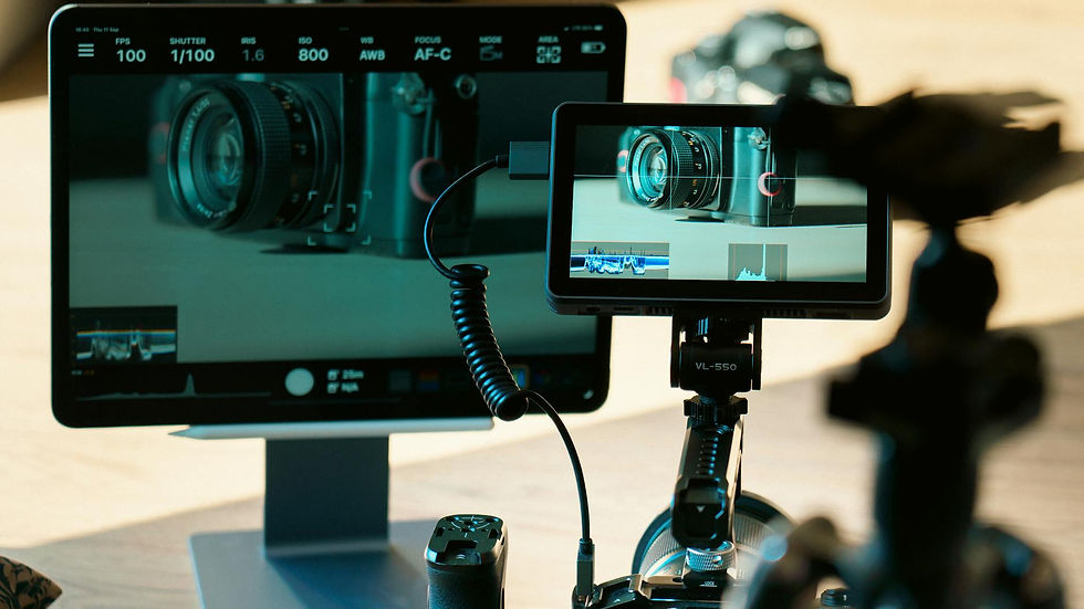 Estúdio de produção audiovisual: câmeras e monitores essenciais para séries brasileiras e cinema.