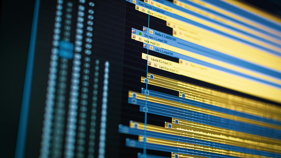 Timeline de edição audiovisual, inovação em produção e IA para cinema brasileiro em 2026.