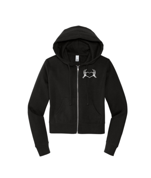 Thumbnail: Full Zip Women's Left Chest Skeleton Heart Hoodie