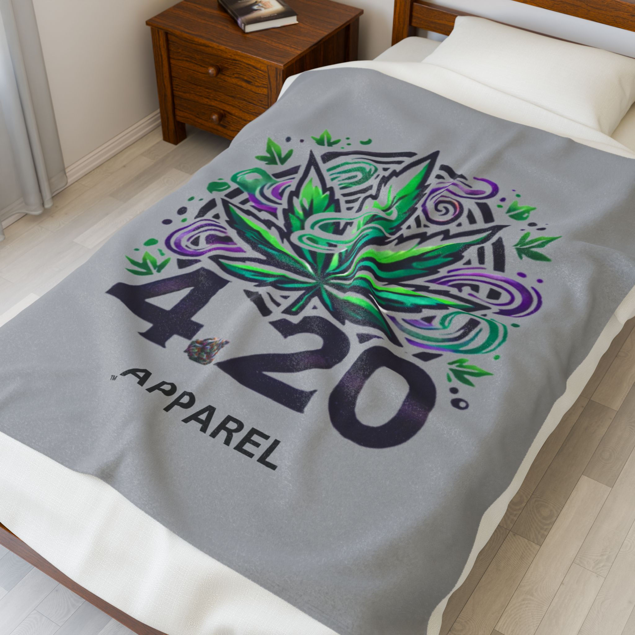 4.20 Apparel Grey Velveteen Plush Blanket