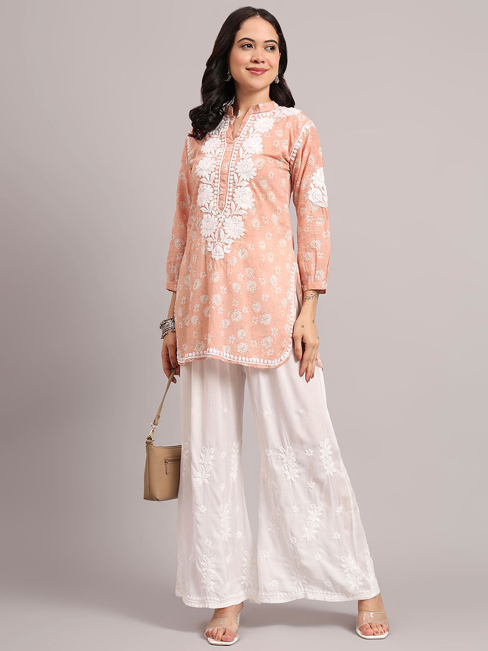 Thumbnail: Cotton Mulmul Printed chikankari short Kurt