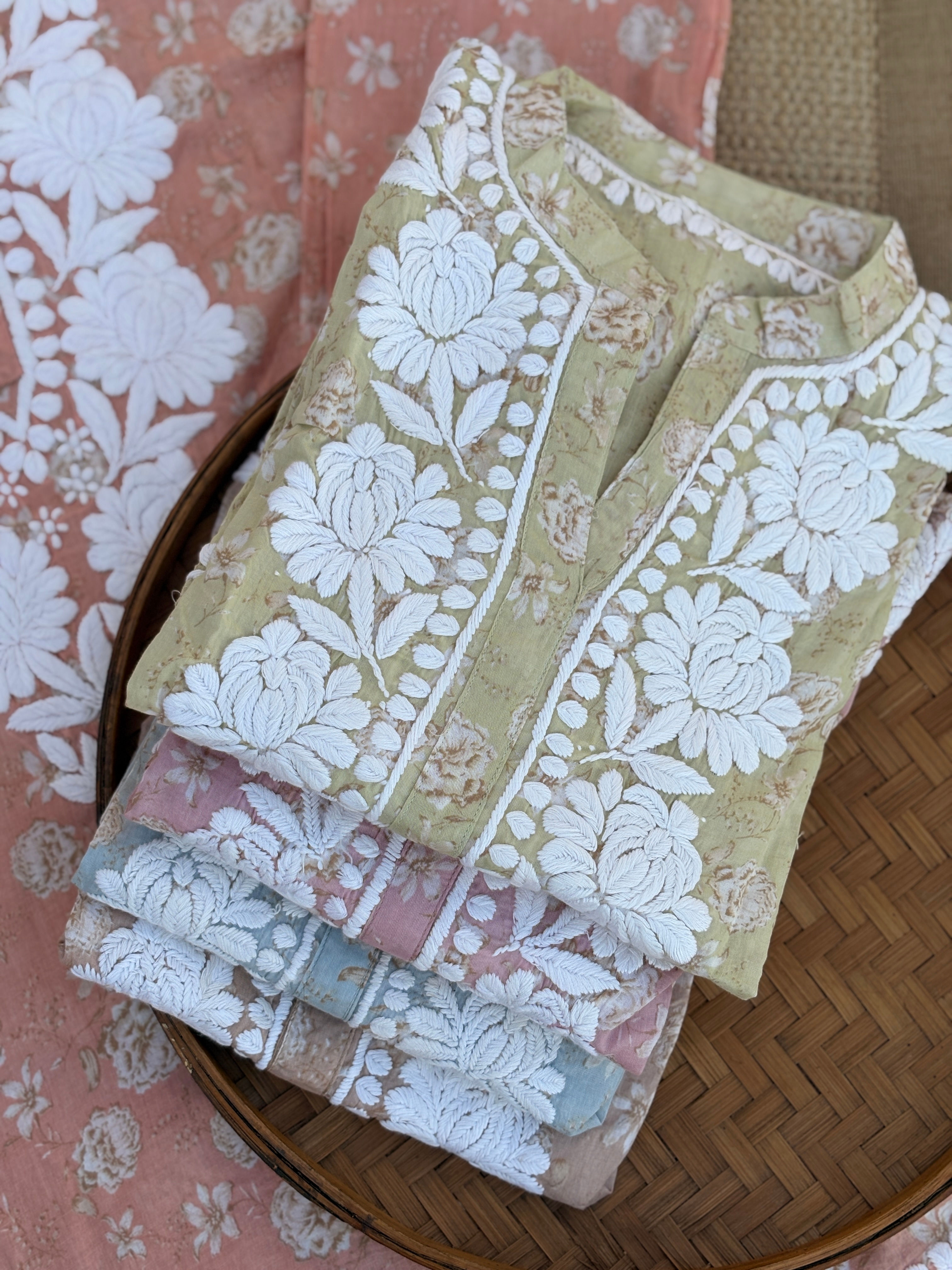Cotton Mulmul Printed chikankari short Kurt